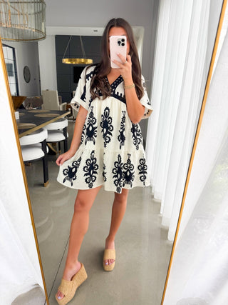 Beach Please Printed Dress - Cream - Instyle Boutique