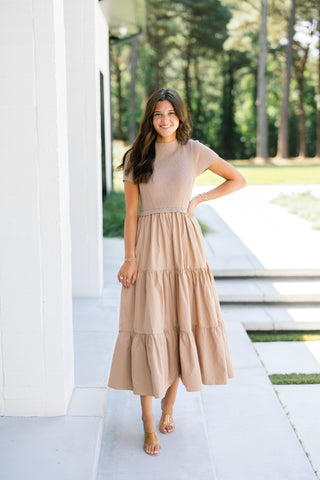 Tawny Taupe Mixed Media Dress - Instyle Boutique
