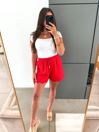 Sweet Edge Scallop Shorts- Red - Instyle Boutique