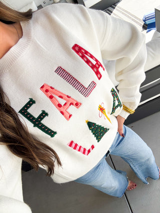 Fa La La La Embroidered Sweater