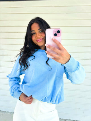 Blue Cloud Bubble Hem Pullover - Instyle Boutique