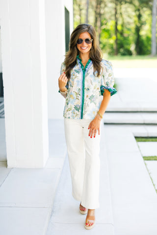 Floral Frills Top-Ecru