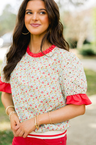 Juliette Floral Eyelet Puff Sleeve Top - Instyle Boutique