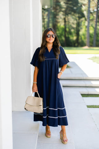 Navy Charm Midi Dress - Instyle Boutique