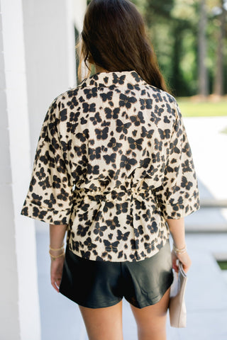 Neutral Leopard Drawstring Top - Instyle Boutique