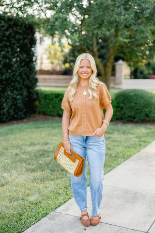 Camel Craze Short Sleeve Sweater - Instyle Boutique
