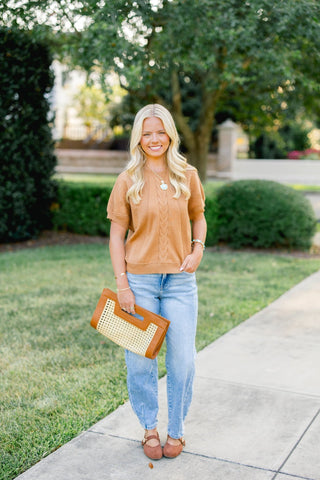 Camel Craze Short Sleeve Sweater - Instyle Boutique
