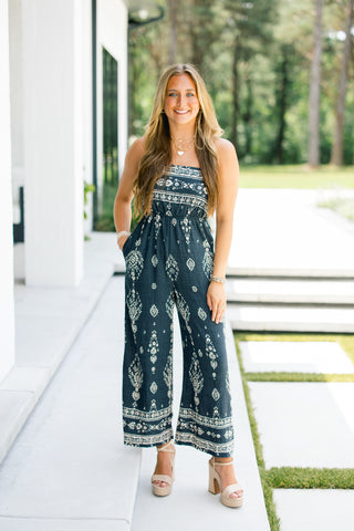 Blakely Smocked Jumpsuit- Black