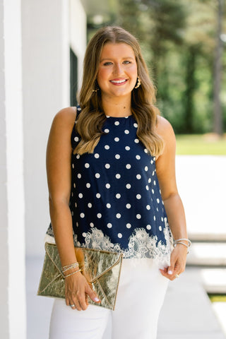 Simply Perfect Navy Dotted Tank - Instyle Boutique