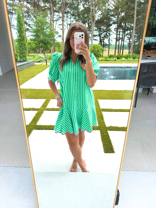 Speak Now Green Striped Dress - Instyle Boutique