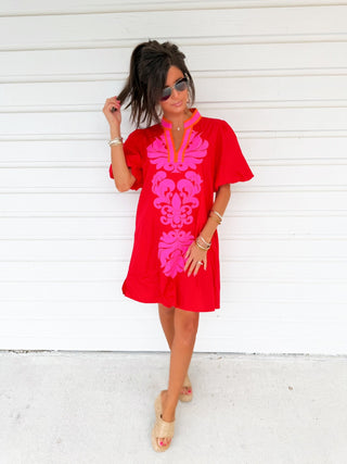 Right This Way Red Embroidered Dress - Instyle Boutique