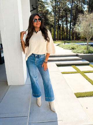 Cream & Sugar Short Sleeve Sweater Top - Instyle Boutique