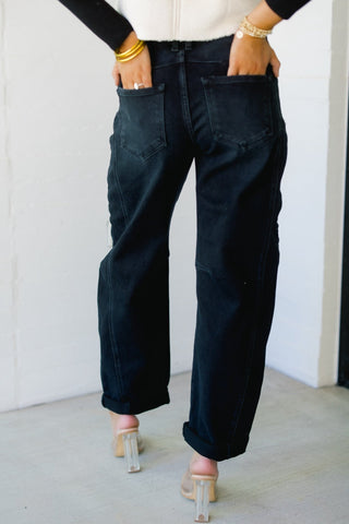 Black Barrel Cuffed Denim - Instyle Boutique