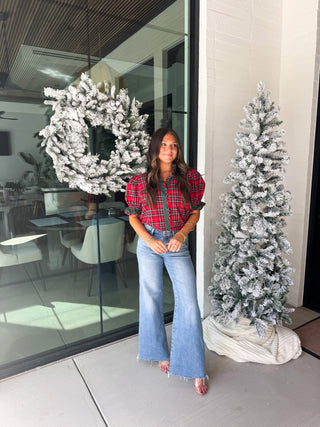 Festive Charm Plaid Ruffle Top