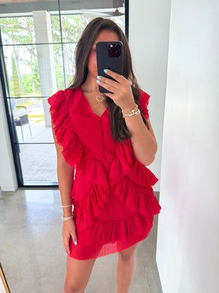 Unapologetically Red Ruffle Mini Dress - Instyle Boutique
