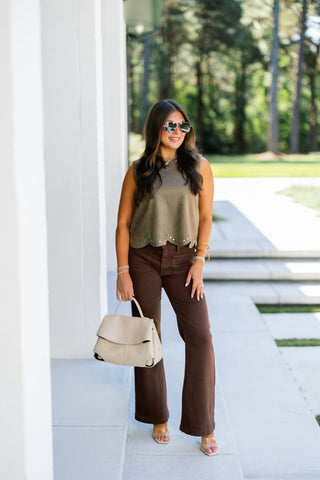 Places To Be Olive Studded Suede Top - Instyle Boutique