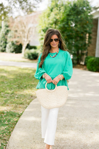 Juniper Green Scallop Peplum Top