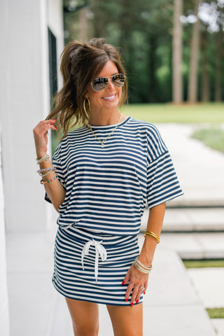 Lazy Luxe Stripe Set-Navy