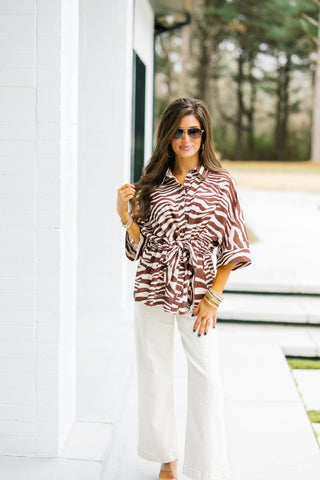 City Safari Tie Waist Top - Instyle Boutique