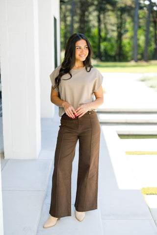 See You Tomorrow Seam Detailed Denim-Brown
