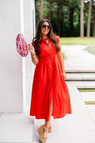 Rest Assured Red Pleated Dress - Instyle Boutique