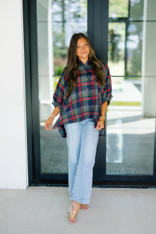 Pretty In Plaid Top - Navy ~PINK FRIDAY DEAL~ - Instyle Boutique