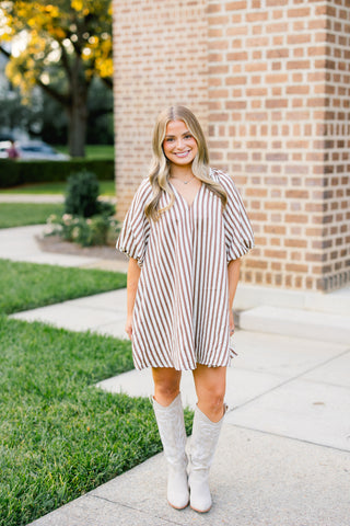 Feels Like Fall Brown Striped Dress
