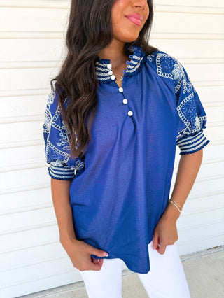 Blue Mirage Embroidered Top - Instyle Boutique