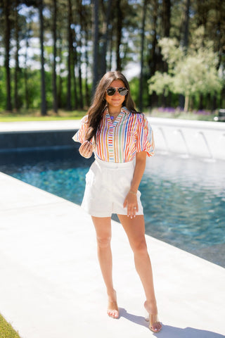 Somewhere Over the Rainbow Puff Sleeve Top - Instyle Boutique