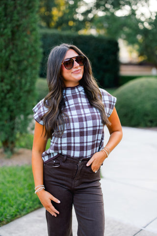 Blue Me Away Plaid Sweater Top