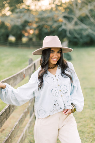 Stay Chic Denim Embroidered Top