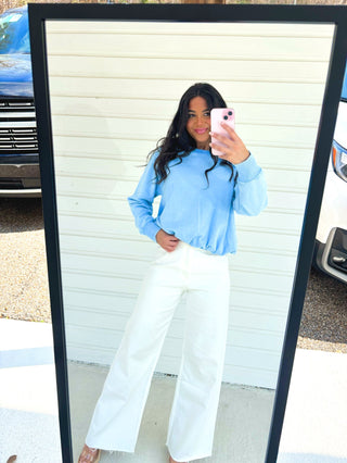 Blue Cloud Bubble Hem Pullover - Instyle Boutique