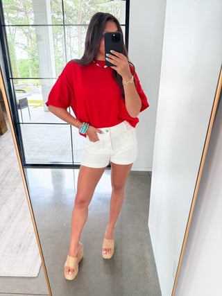 Relaxed Ribbed Knit Red Sweater - Instyle Boutique