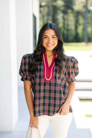 Pretty In Plaid Navy Top