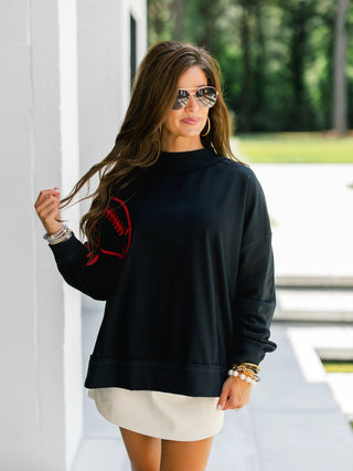 Black Game Day Embroidered Mock Neck Sweatshirt - Instyle Boutique