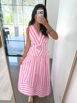 Candy Stripe Belted Dress