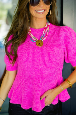 Fun In Fuchsia Peplum Sweater Top - Instyle Boutique