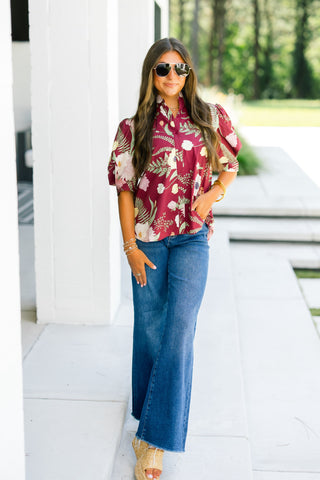 Guard Your Heart Floral Top- Burgundy