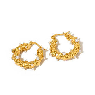 Textured Pearl Huggie Hoops - WATERPROOF ~PREORDER~ - Instyle Boutique