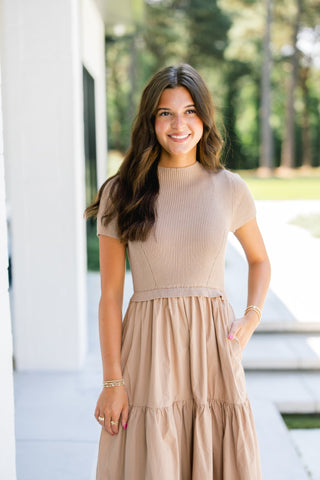 Tawny Taupe Mixed Media Dress - Instyle Boutique