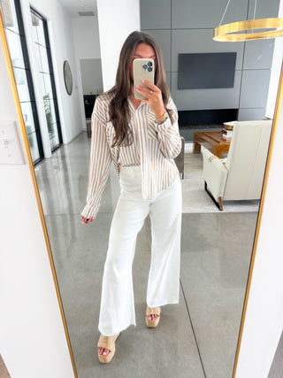 Time Will Tell Taupe Striped Shirt