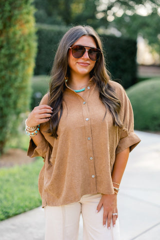 Camel & Collected Button Up Top - Instyle Boutique