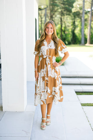 Touch Of Florals Taupe Printed Dress