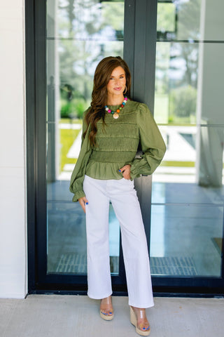 Drama Queen Puff Sleeve Top-Olive - Instyle Boutique