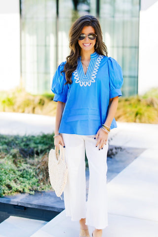Sweet Days Blue Embroidered Top - Instyle Boutique