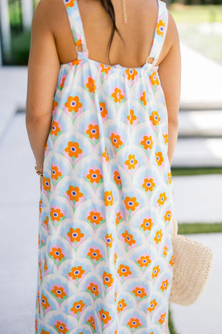 Be My Muse Blue Printed Midi Dress - Instyle Boutique