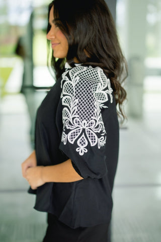 Oh So Elegant Embroidered Black Top - Instyle Boutique
