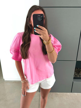 Bubblegum Pink Lace Accent Top