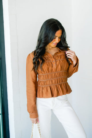 Sweet Cinnamon Ruched Top - Instyle Boutique