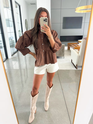 Before You Go Brown Peplum Top